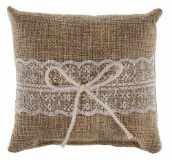 Coussin porte alliances toile de jute et ruban 