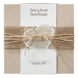 Faire part Mariage romantique jute-dentelle-ficelle