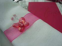 6 Ronds de serviette fuschia et papillon