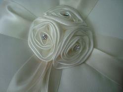 Coussin Pour Alliances De Mariage - Ivoire, Satin Et Fausses Perles - 10x10 Cm - Accessoire De Cérémonie